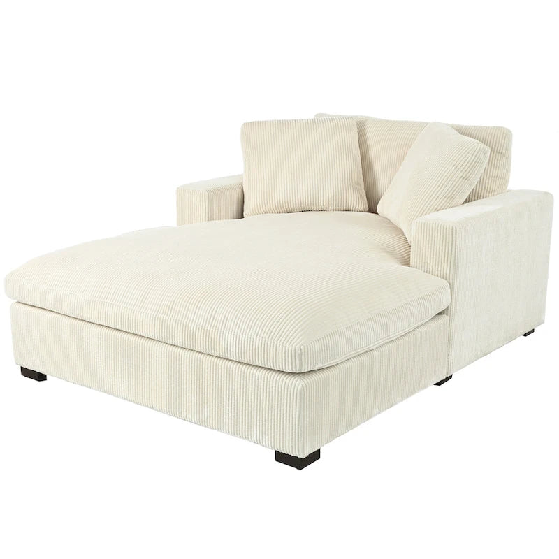Sillón tapizado grande color beige, tela de felpa, con capacidad para 1 o 2 personas.