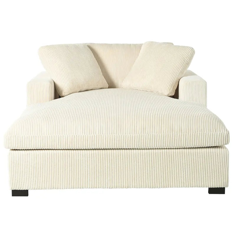Sillón tapizado grande color beige, tela de felpa, con capacidad para 1 o 2 personas.