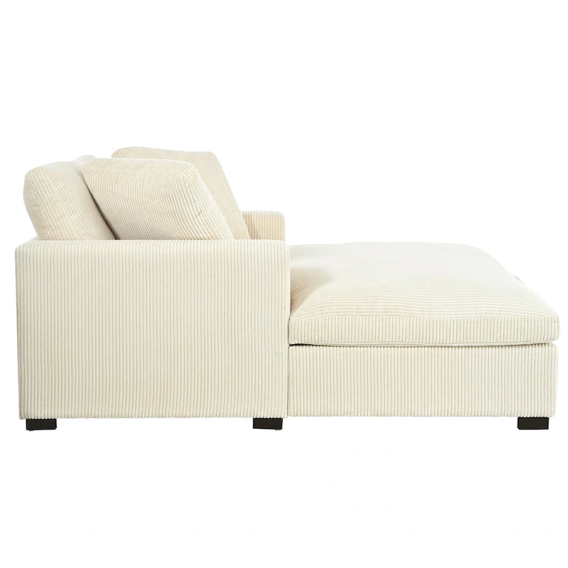 Sillón tapizado grande color beige, tela de felpa, con capacidad para 1 o 2 personas.