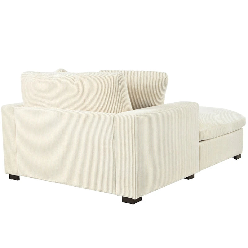 Sillón tapizado grande color beige, tela de felpa, con capacidad para 1 o 2 personas.