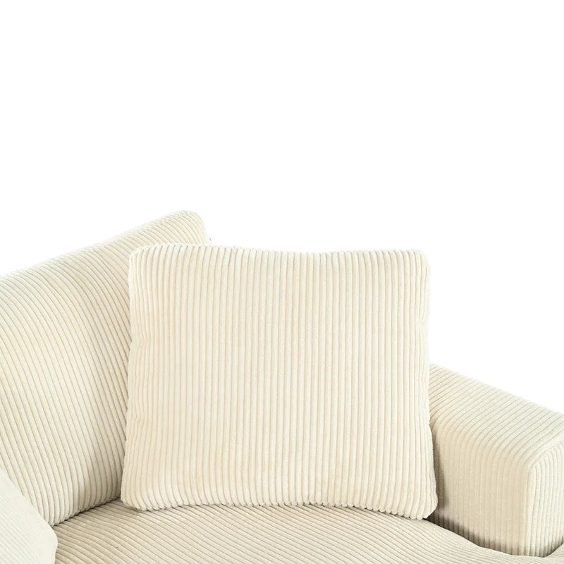 Sillón tapizado grande color beige, tela de felpa, con capacidad para 1 o 2 personas.