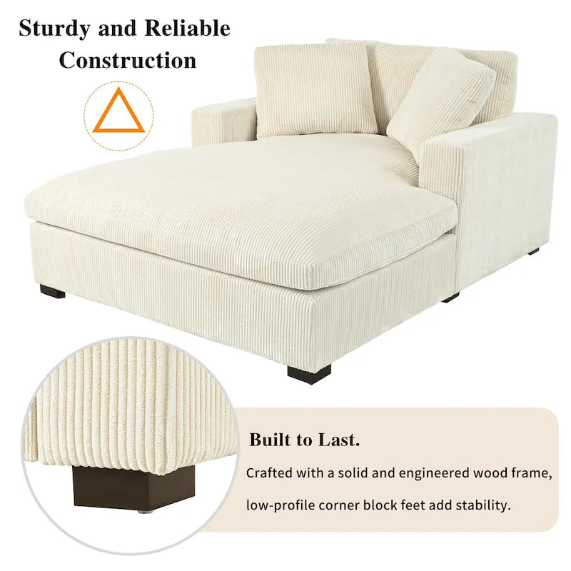 Sillón tapizado grande color beige, tela de felpa, con capacidad para 1 o 2 personas.