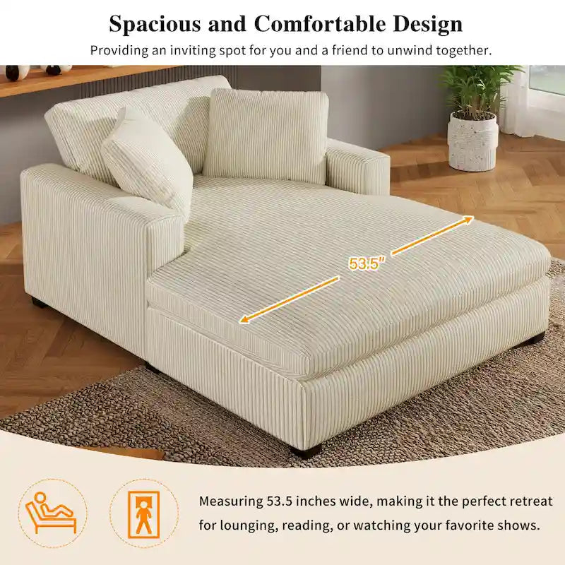 Sillón tapizado grande color beige, tela de felpa, con capacidad para 1 o 2 personas.