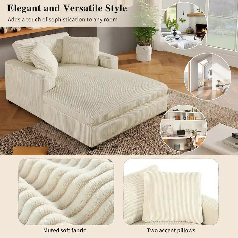 Sillón tapizado grande color beige, tela de felpa, con capacidad para 1 o 2 personas.