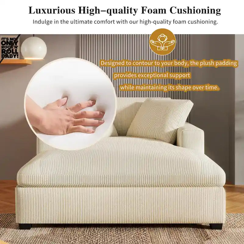 Sillón tapizado grande color beige, tela de felpa, con capacidad para 1 o 2 personas.