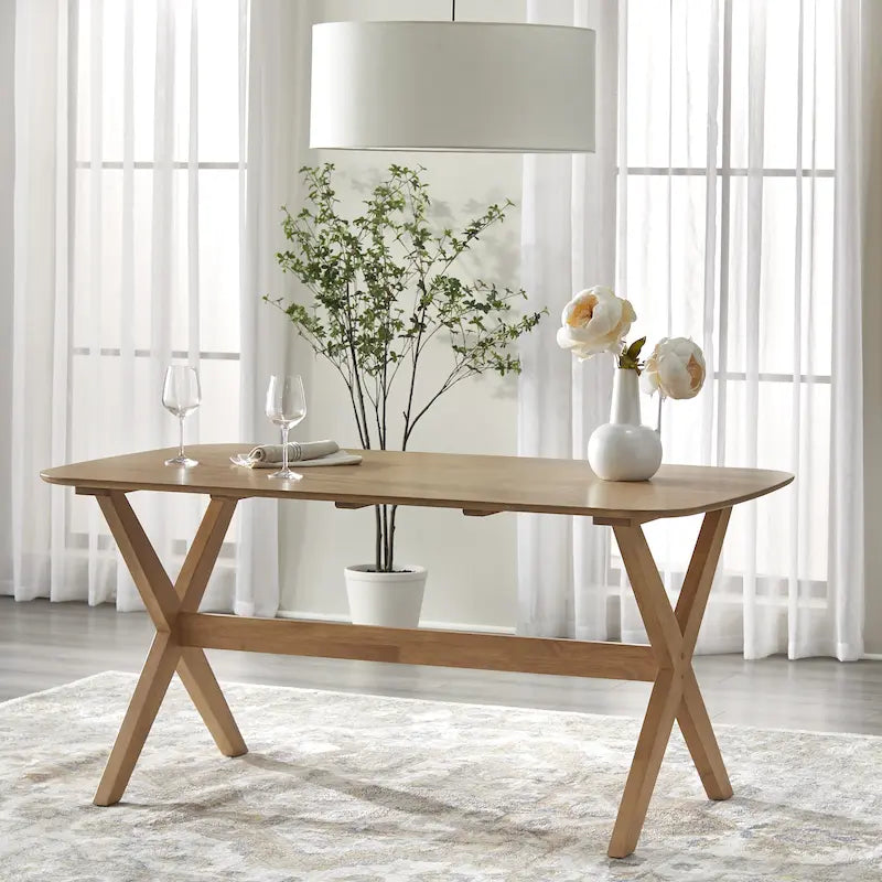 Mesa de comedor rectangular de roble claro de mediados de siglo, 6 plazas
