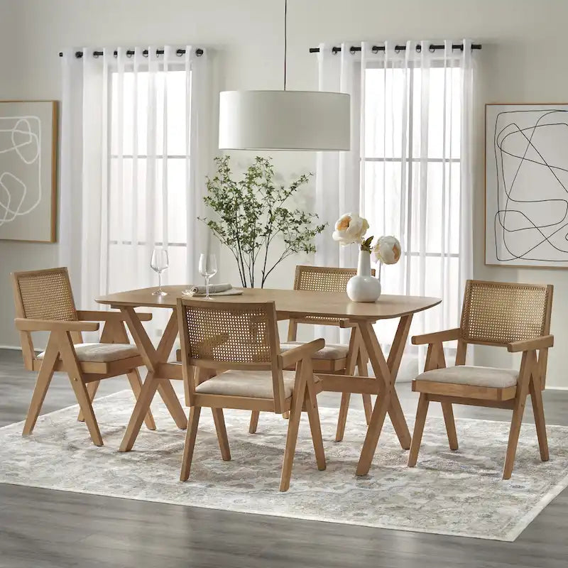 Mesa de comedor rectangular de roble claro de mediados de siglo, 6 plazas