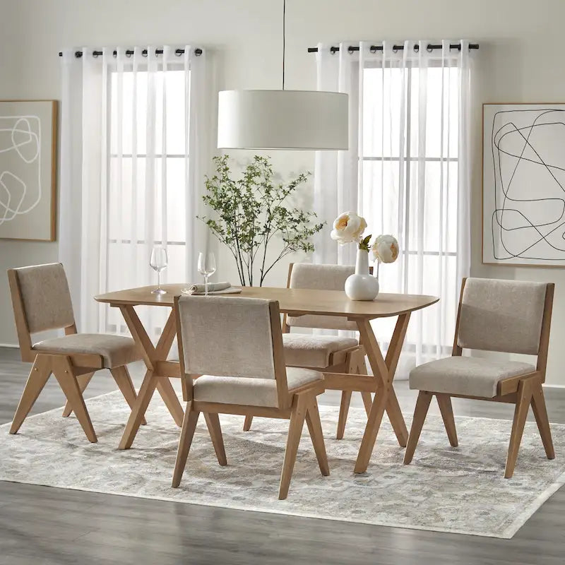 Mesa de comedor rectangular de roble claro de mediados de siglo, 6 plazas