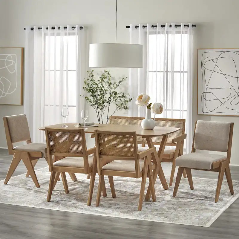 Mesa de comedor rectangular de roble claro de mediados de siglo, 6 plazas
