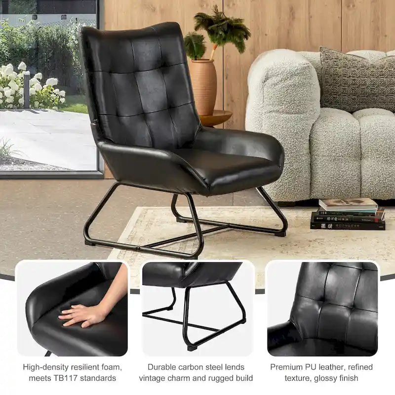 Glitzhome Sillón de Acento con Respaldo de Orejas de Piel Sintética de 35.5H con Patas Metálicas