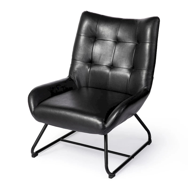 Glitzhome Sillón de Acento con Respaldo de Orejas de Piel Sintética de 35.5H con Patas Metálicas