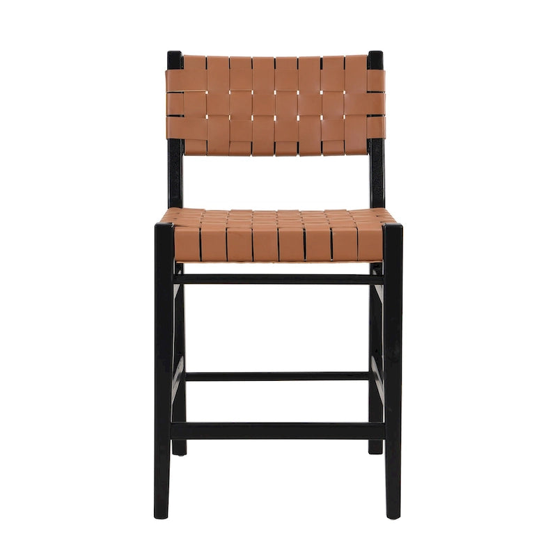 Taburetes de cocina de cuero sintético negro y marrón, juego de 2