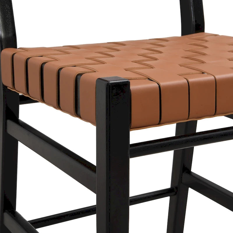 Taburetes de cocina de cuero sintético negro y marrón, juego de 2