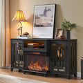 Mueble de TV estilo granja negro/marrón/blanco con chimenea, para televisores de hasta 75", montaje entre 2 personas