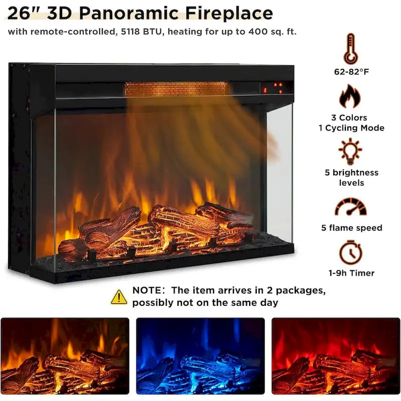 Mueble de TV estilo granja negro/marrón/blanco con chimenea, para televisores de hasta 75", montaje entre 2 personas