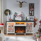 Mueble de TV estilo granja negro/marrón/blanco con chimenea, para televisores de hasta 75", montaje entre 2 personas