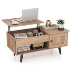 Mesa de centro elevable con almacenamiento, color natural/marrón – 1 persona