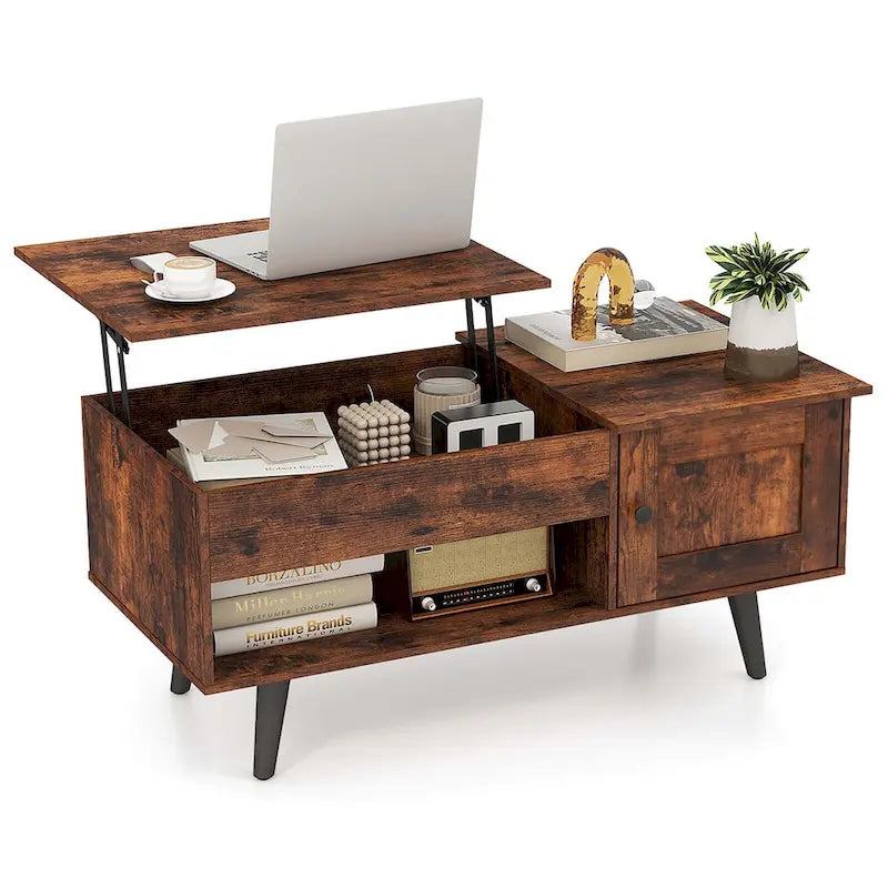 Mesa de centro elevable con almacenamiento, color natural/marrón – 1 persona