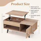 Mesa de centro elevable con almacenamiento, color natural/marrón – 1 persona