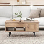 Mesa de centro elevable con almacenamiento, color natural/marrón – 1 persona