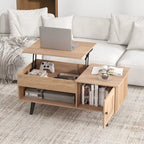 Mesa de centro elevable con almacenamiento, color natural/marrón – 1 persona