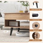Mesa de centro elevable con almacenamiento, color natural/marrón – 1 persona