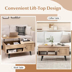 Mesa de centro elevable con almacenamiento, color natural/marrón – 1 persona