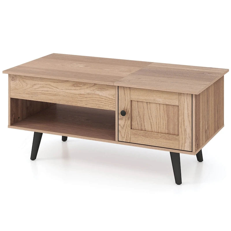 Mesa de centro elevable con almacenamiento, color natural/marrón – 1 persona
