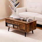 Mesa de centro elevable con almacenamiento, color natural/marrón – 1 persona