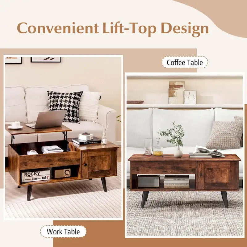 Mesa de centro elevable con almacenamiento, color natural/marrón – 1 persona