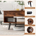 Mesa de centro elevable con almacenamiento, color natural/marrón – 1 persona