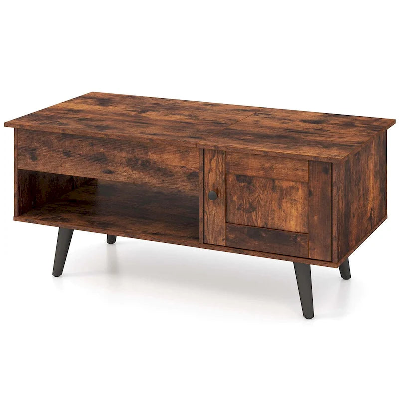 Mesa de centro elevable con almacenamiento, color natural/marrón – 1 persona