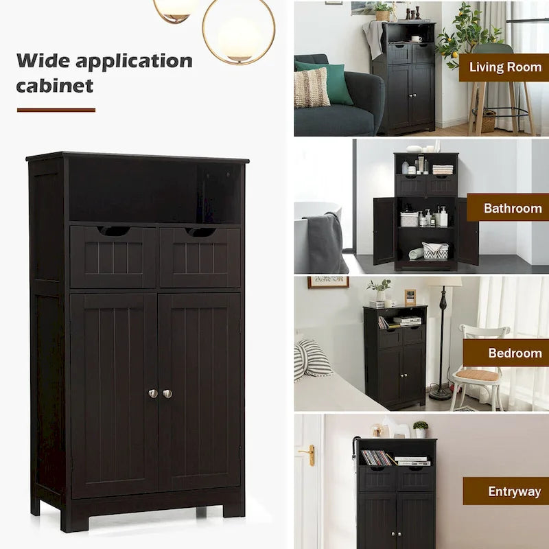 Armario de suelo con cajones y puertas – Espresso / Negro / Gris, Uso individual