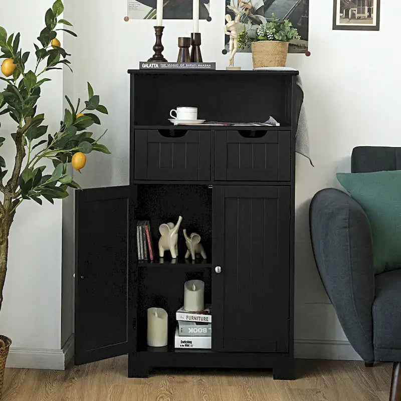 Armario de suelo con cajones y puertas – Espresso / Negro / Gris, Uso individual