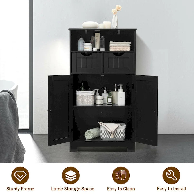 Armario de suelo con cajones y puertas – Espresso / Negro / Gris, Uso individual