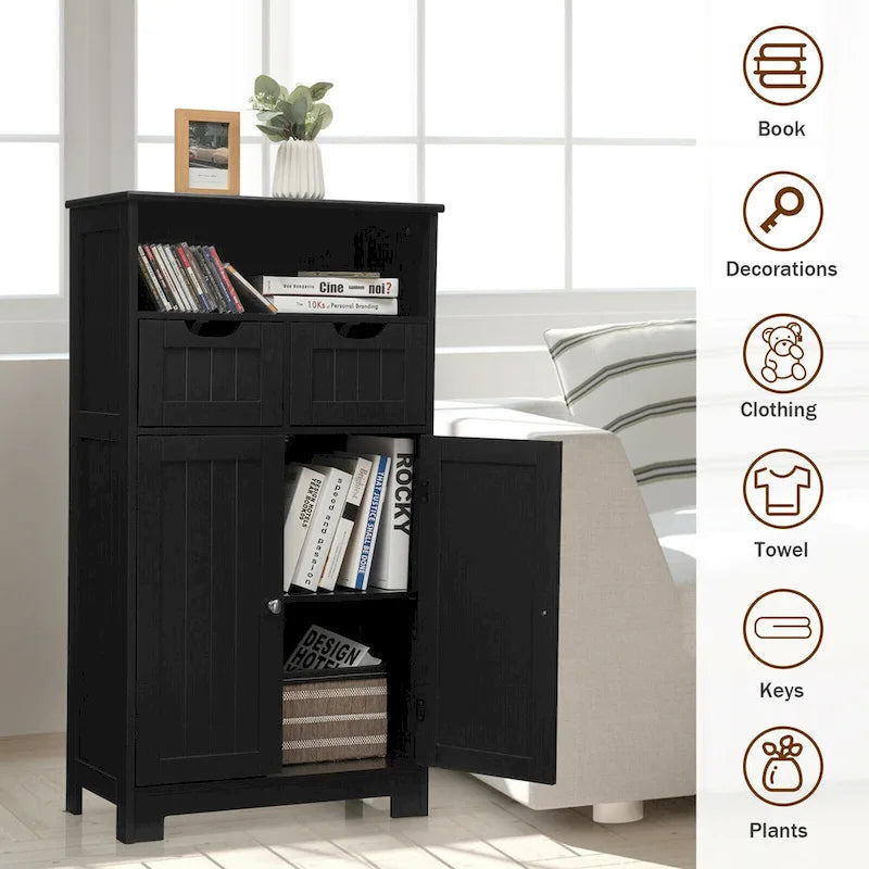 Armario de suelo con cajones y puertas – Espresso / Negro / Gris, Uso individual