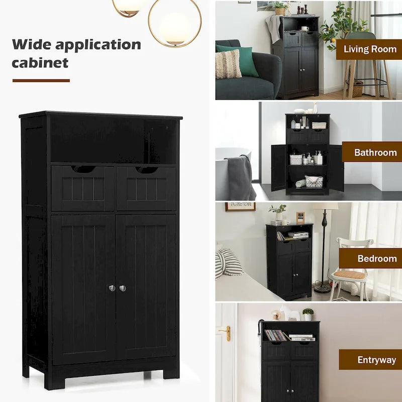 Armario de suelo con cajones y puertas – Espresso / Negro / Gris, Uso individual