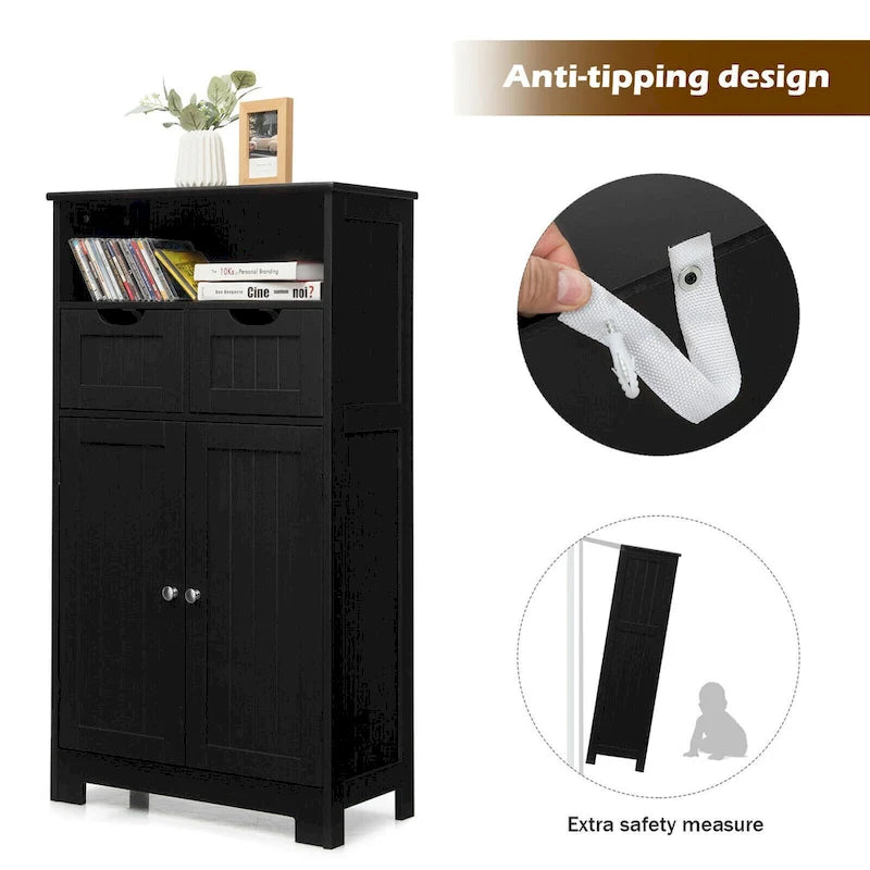 Armario de suelo con cajones y puertas – Espresso / Negro / Gris, Uso individual