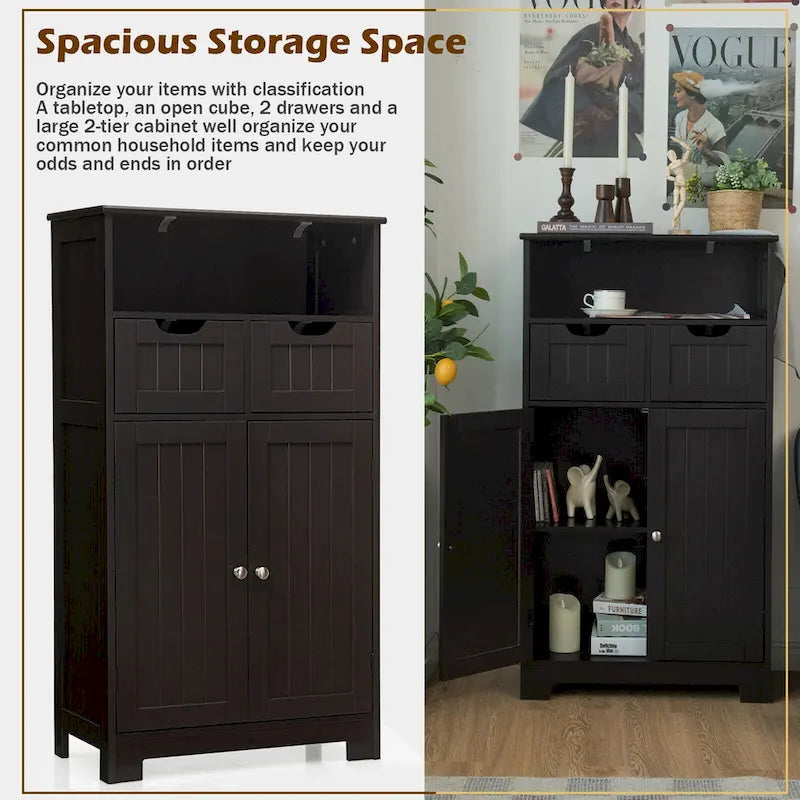Armario de suelo con cajones y puertas – Espresso / Negro / Gris, Uso individual