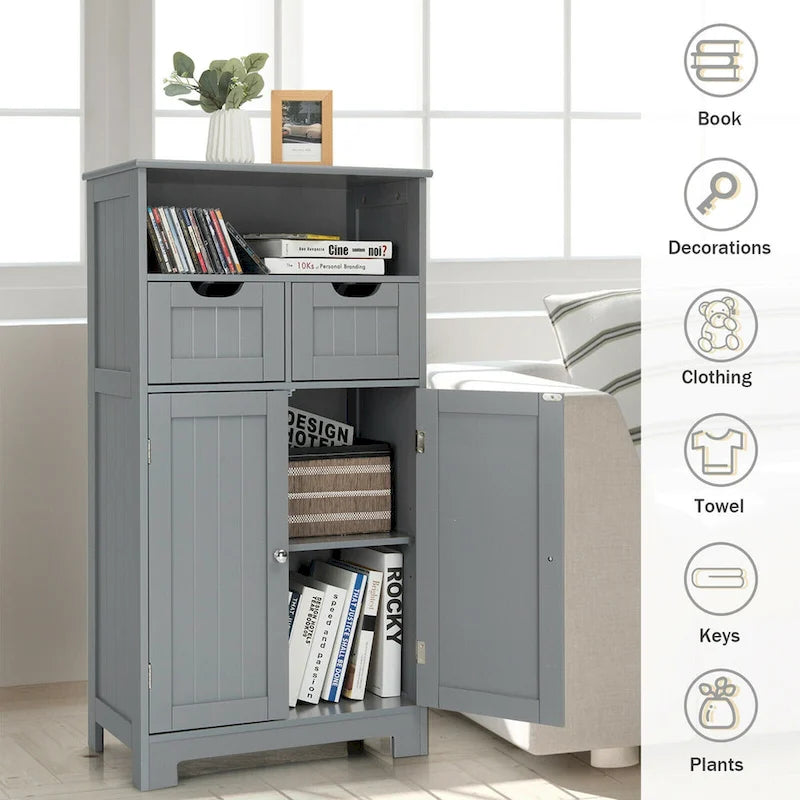 Armario de suelo con cajones y puertas – Espresso / Negro / Gris, Uso individual
