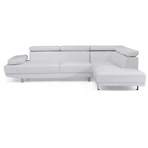 Sofá Seccional en Forma de L de Cuero Sintético Ajustable - 109 - Blanco