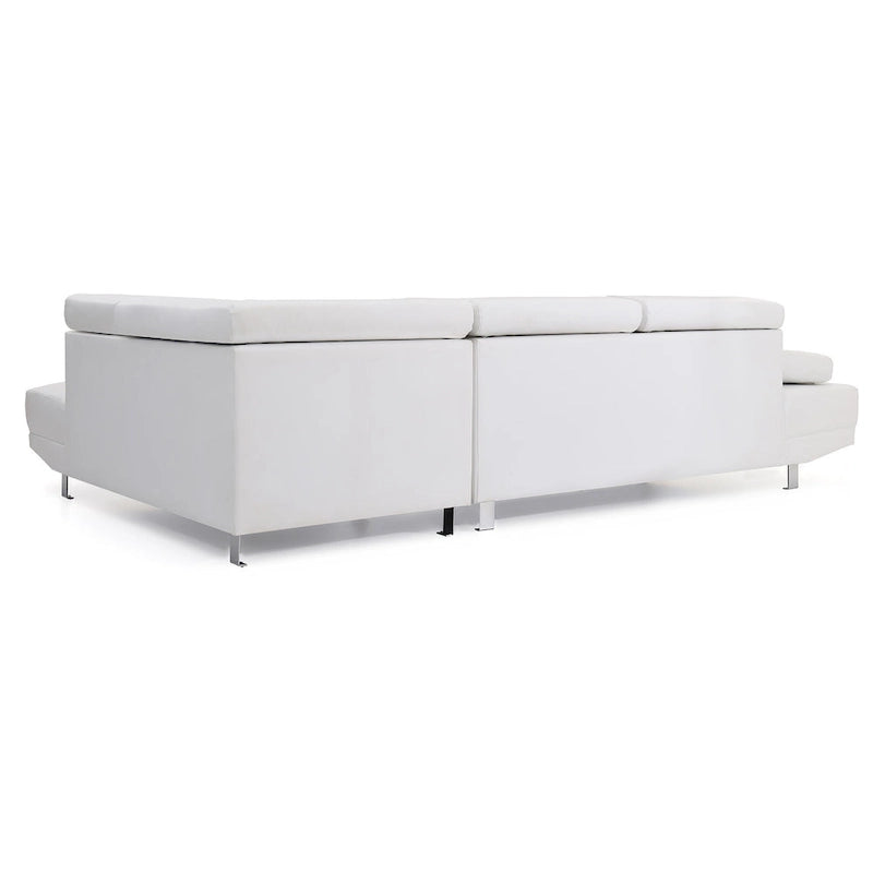 Sofá Seccional en Forma de L de Cuero Sintético Ajustable - 109 - Blanco