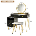 Juego de tocador marrón/negro/blanco con espejo LED y taburete acolchado, 1 persona