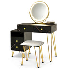 Juego de tocador marrón/negro/blanco con espejo LED y taburete acolchado, 1 persona