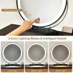 Juego de tocador marrón/negro/blanco con espejo LED y taburete acolchado, 1 persona