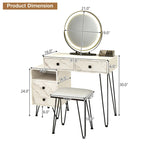Juego de tocador marrón/negro/blanco con espejo LED y taburete acolchado, 1 persona