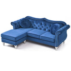 Sofá seccional Chesterfield de terciopelo azul, 2 plazas, 81"