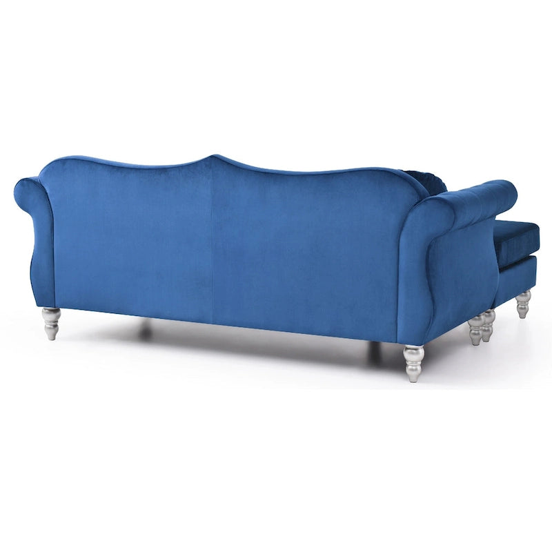 Sofá seccional Chesterfield de terciopelo azul, 2 plazas, 81"