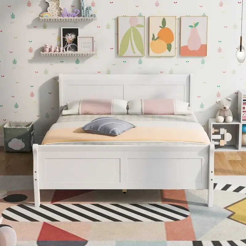Cama de plataforma de madera de tamaño completo con cabecero y piecero, roble/espresso/blanco, 2 personas