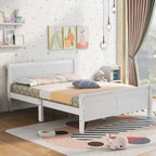 Cama de plataforma de madera de tamaño completo con cabecero y piecero, roble/espresso/blanco, 2 personas